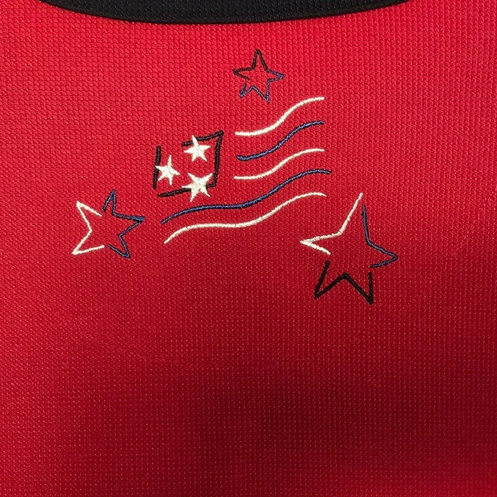 Vintage Banks‎ 1X Red Patriotic Cardigan Sweater Stars USA Flag Embroidered EUC